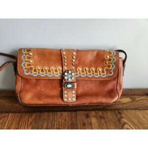 Sharif brown Leather Beaded Gem Womens Hobo handbag